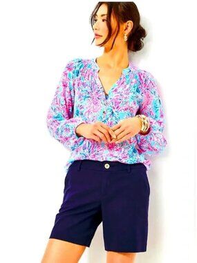 NWT Lilly Pulitzer 7” Shara Mid-Rise Stretch Shorts, True Navy, Size 2